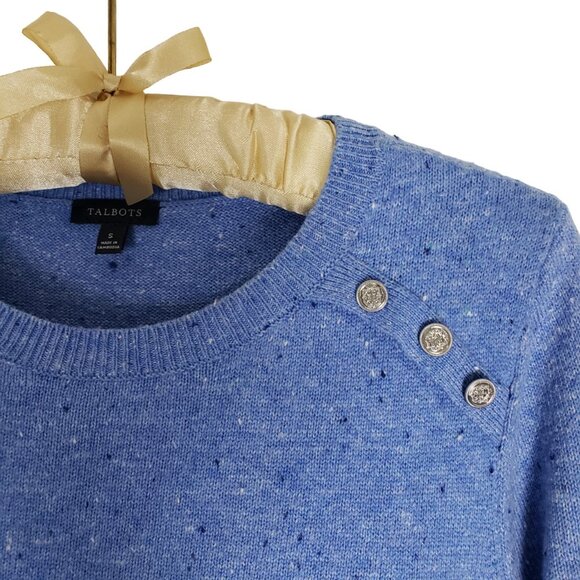 Talbots S Blue Speckled Kitty Tweed Shift Sweater Dress Button Accent, Like New - Picture 2 of 13